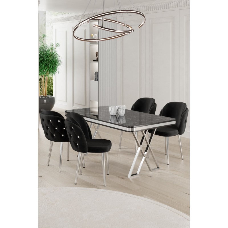 Dining Table & Chairs Set (5 Pieces) Rigel - Black Marble, Chrome, Black Black Marble
Chrome
Black