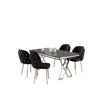 Dining Table & Chairs Set (5 Pieces) Rigel - Black Marble, Chrome, Black Black Marble
Chrome
Black