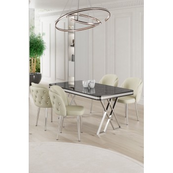 Dining Table & Chairs Set (5 Pieces) Rigel - Black Marble, Chrome, Cream Black Marble
Chrome
Cream
