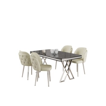 Dining Table & Chairs Set (5 Pieces) Rigel - Black Marble, Chrome, Cream Black Marble
Chrome
Cream