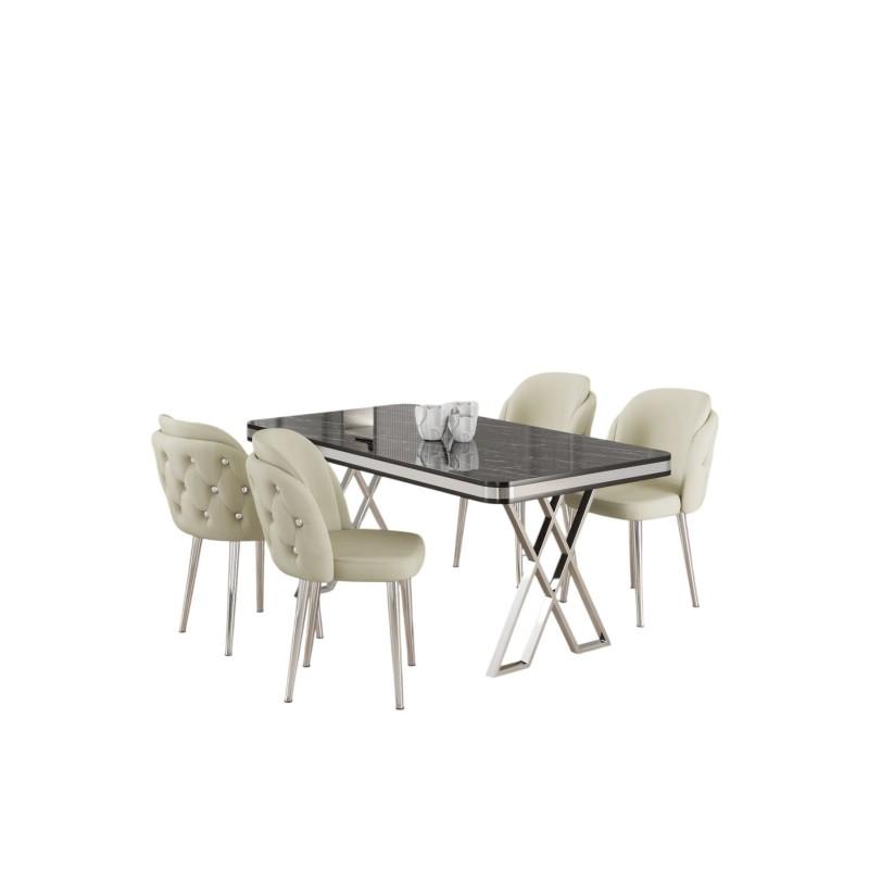 Dining Table & Chairs Set (5 Pieces) Rigel - Black Marble, Chrome, Cream Black Marble
Chrome
Cream