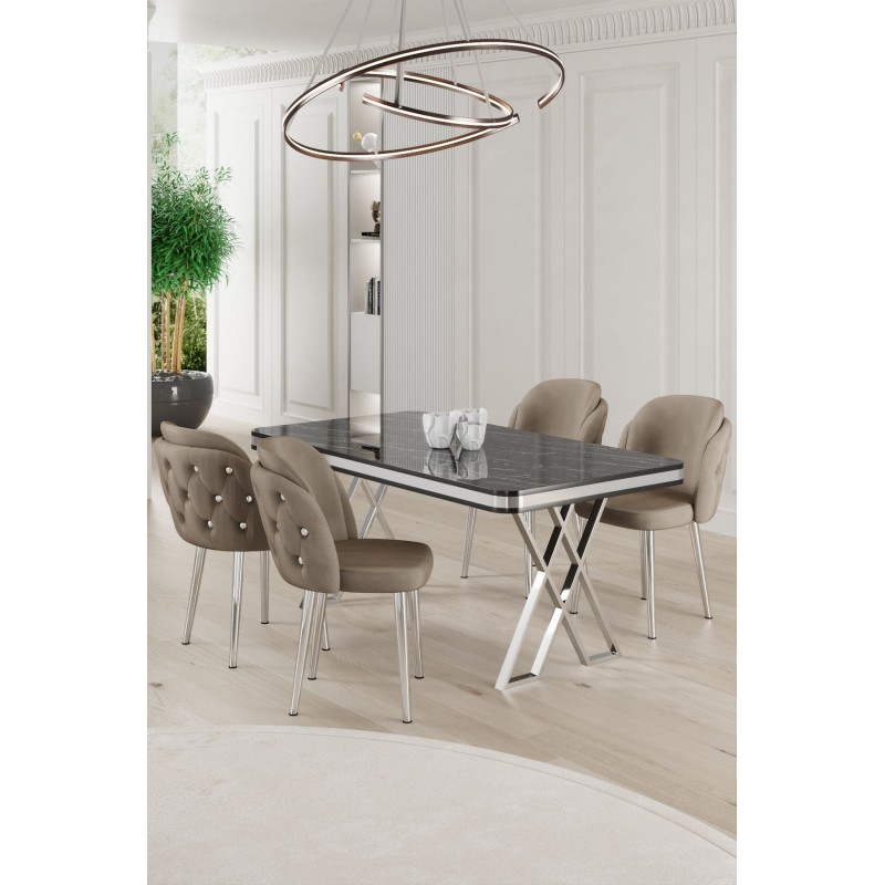 Dining Table & Chairs Set (5 Pieces) Rigel - Black Marble, Chrome, Cappuccino Black Marble
Chrome
Cappuccino
