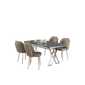 Dining Table & Chairs Set (5 Pieces) Rigel - Black Marble, Chrome, Cappuccino Black Marble
Chrome
Cappuccino
