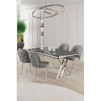 Dining Table & Chairs Set (5 Pieces) Rigel - Black Marble, Chrome, Grey Black Marble
Chrome
Grey
