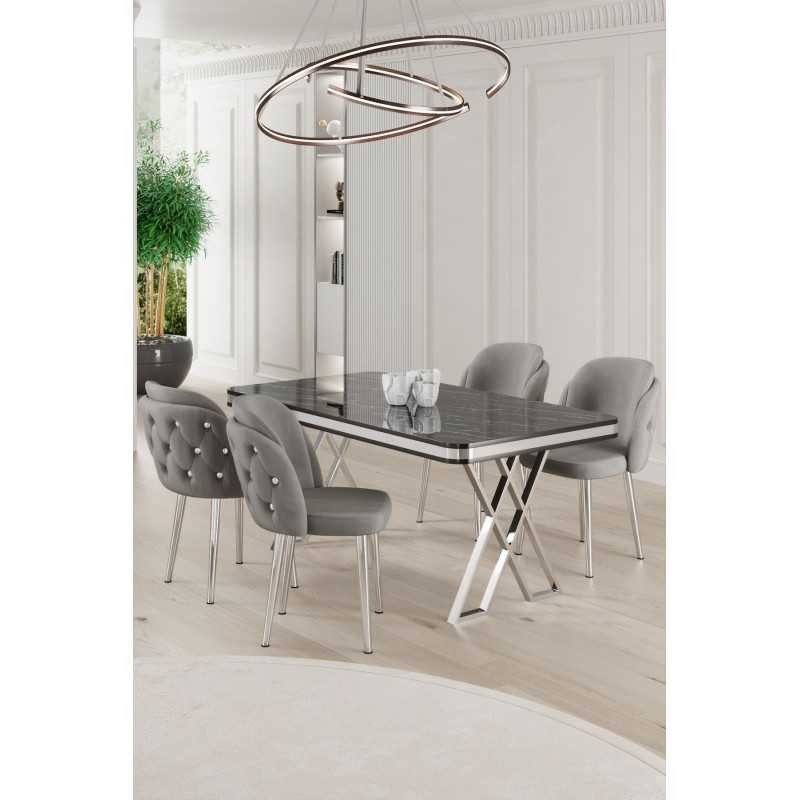 Dining Table & Chairs Set (5 Pieces) Rigel - Black Marble, Chrome, Grey Black Marble
Chrome
Grey