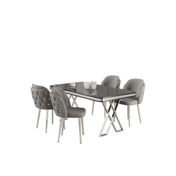 Dining Table & Chairs Set (5 Pieces) Rigel - Black Marble, Chrome, Grey Black Marble
Chrome
Grey