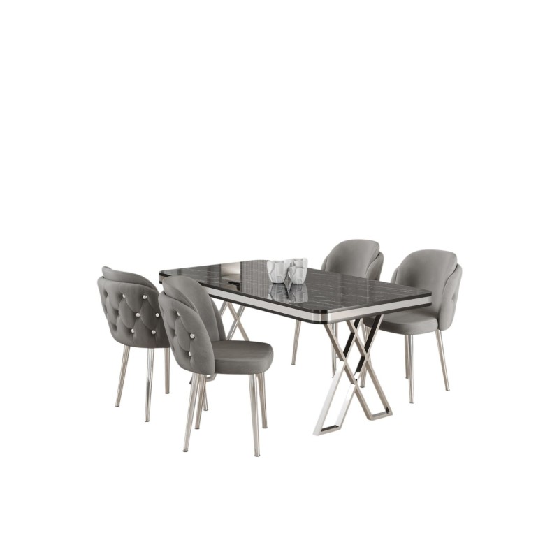 Dining Table & Chairs Set (5 Pieces) Rigel - Black Marble, Chrome, Grey Black Marble
Chrome
Grey