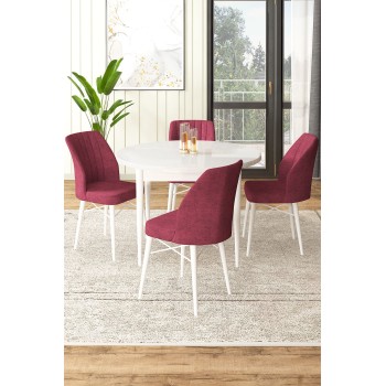 Dining Table & Chairs Set (5 Pieces) Rox - White, Burgundy White
Burgundy
