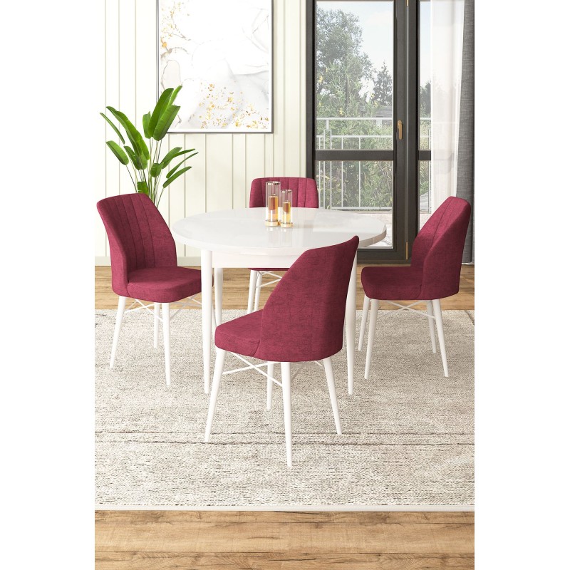 Dining Table & Chairs Set (5 Pieces) Rox - White, Burgundy White
Burgundy