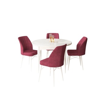 Dining Table & Chairs Set (5 Pieces) Rox - White, Burgundy White
Burgundy