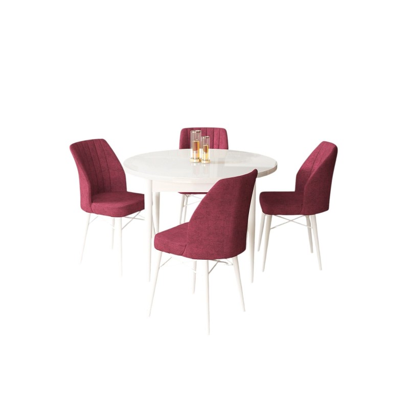 Dining Table & Chairs Set (5 Pieces) Rox - White, Burgundy White
Burgundy