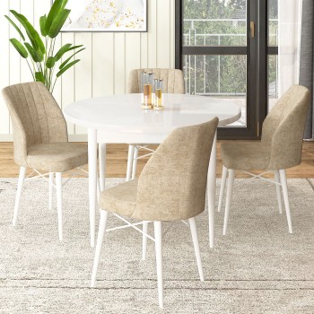 Dining Table & Chairs Set (5 Pieces) Rox - White, Cream White
Cream