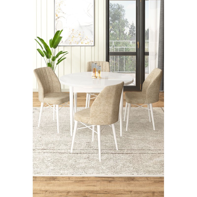Dining Table & Chairs Set (5 Pieces) Rox - White, Cream White
Cream