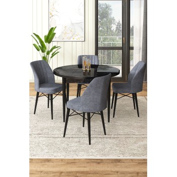 Dining Table & Chairs Set (5 Pieces) Rox - Black Marble, Fume Black Marble
Fume