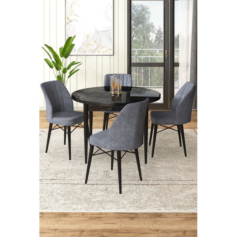 Dining Table & Chairs Set (5 Pieces) Rox - Black Marble, Fume Black Marble
Fume
