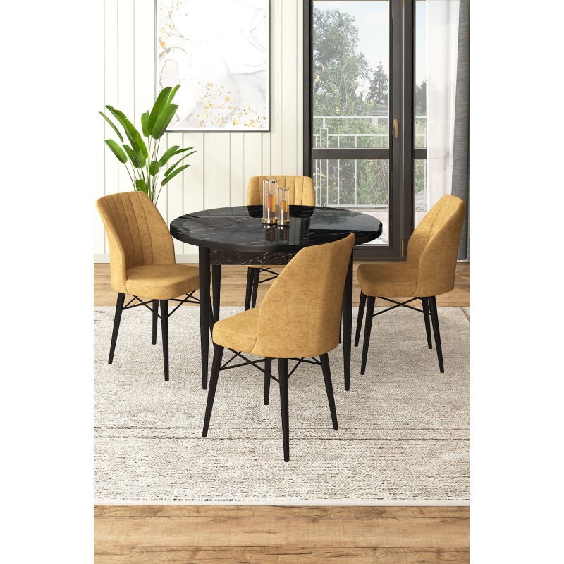 Dining Table & Chairs Set (5 Pieces) Rox - Black Marble, Cappuccino Black Marble
Cappuccino