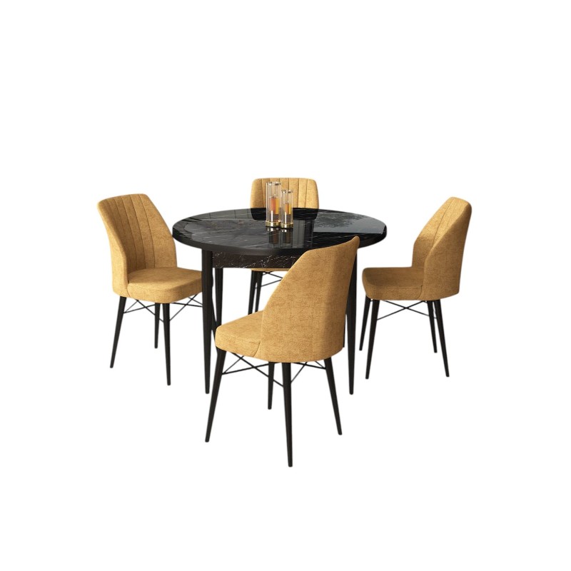 Dining Table & Chairs Set (5 Pieces) Rox - Black Marble, Cappuccino Black Marble
Cappuccino