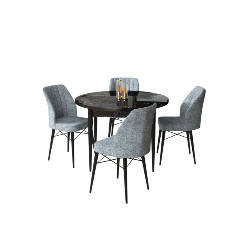 Dining Table & Chairs Set (5 Pieces) Rox - Black Marble, Grey Black Marble
Grey