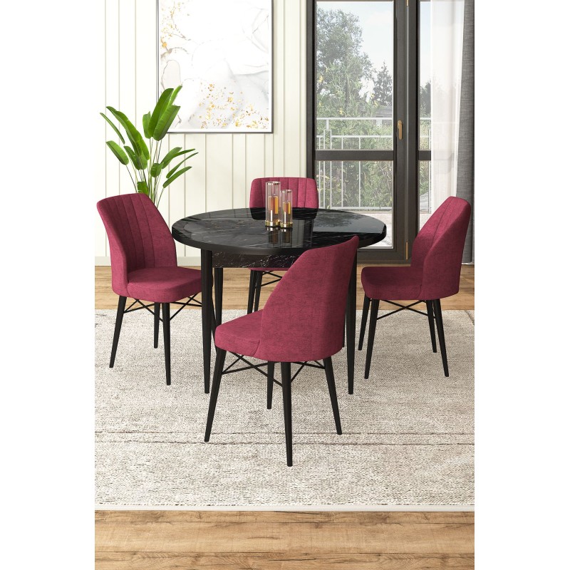 Dining Table & Chairs Set (5 Pieces) Rox - Black Marble, Burgundy Black Marble
Burgundy