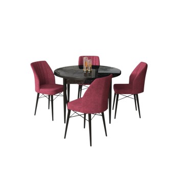 Dining Table & Chairs Set (5 Pieces) Rox - Black Marble, Burgundy Black Marble
Burgundy