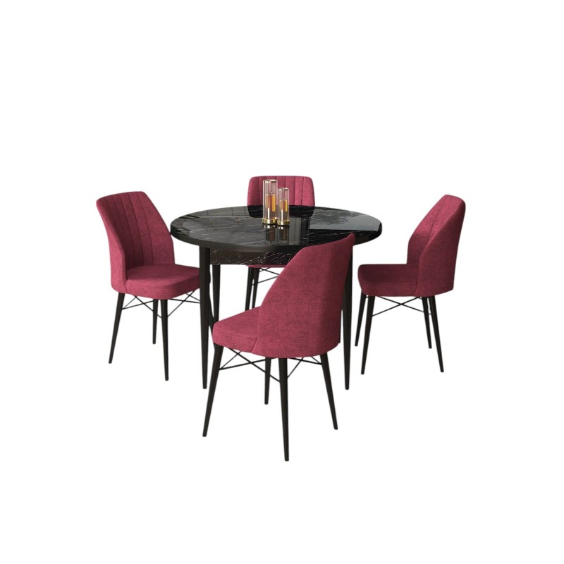 Dining Table & Chairs Set (5 Pieces) Rox - Black Marble, Burgundy Black Marble
Burgundy