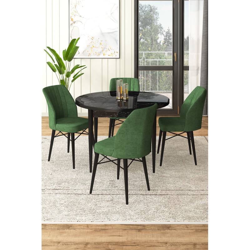 Dining Table & Chairs Set (5 Pieces) Rox - Black Marble, Khaki Black Marble
Khaki
