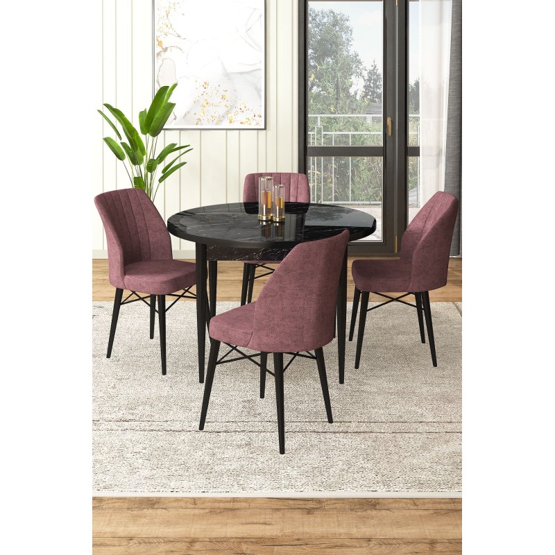 Dining Table & Chairs Set (5 Pieces) Rox - Black Marble, Dusty Rose Black Marble
Dusty Rose