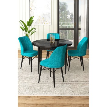 Dining Table & Chairs Set (5 Pieces) Rox - Black Marble, Turquoise Black Marble
Turquoise