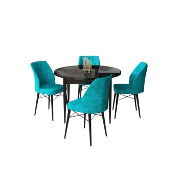 Dining Table & Chairs Set (5 Pieces) Rox - Black Marble, Turquoise Black Marble
Turquoise