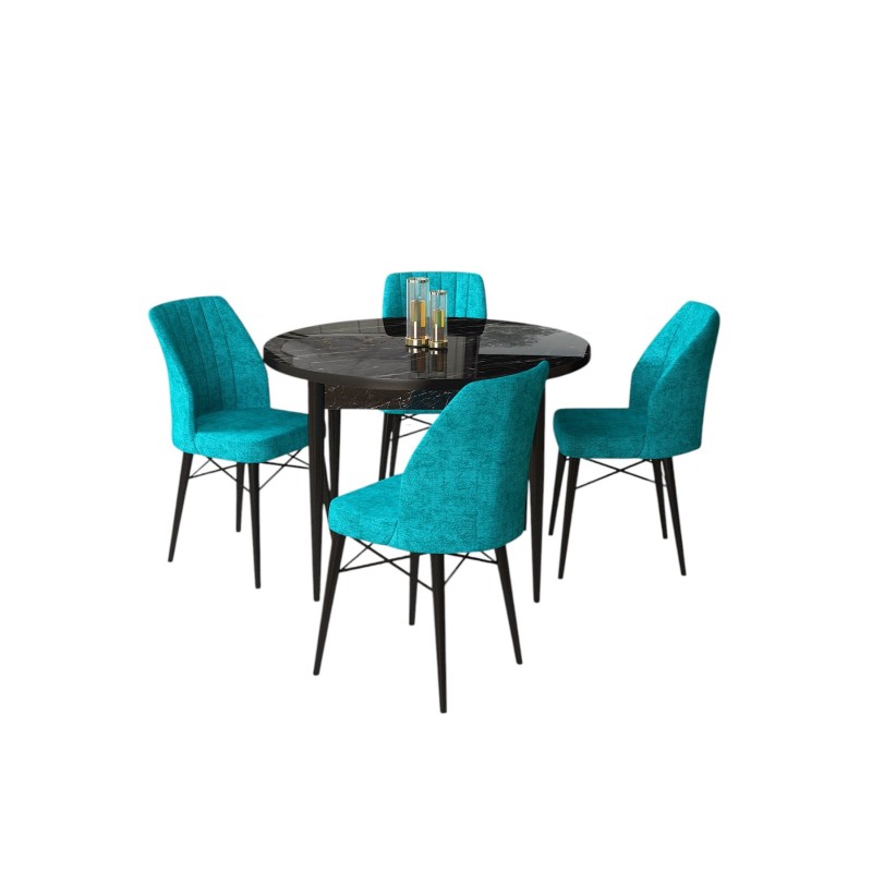 Dining Table & Chairs Set (5 Pieces) Rox - Black Marble, Turquoise Black Marble
Turquoise