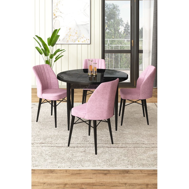 Dining Table & Chairs Set (5 Pieces) Rox - Black Marble, Pink Black Marble
Pink