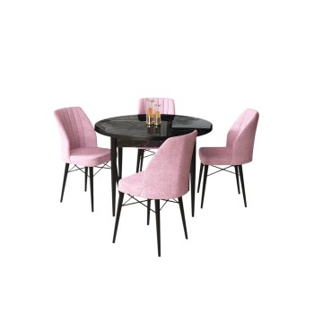 Dining Table & Chairs Set (5 Pieces) Rox - Black Marble, Pink Black Marble
Pink