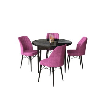 Dining Table & Chairs Set (5 Pieces) Rox - Black Marble, Purple Black Marble
Purple