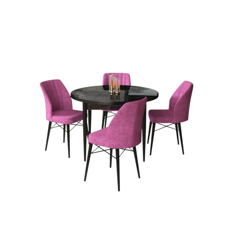 Dining Table & Chairs Set (5 Pieces) Rox - Black Marble, Purple Black Marble
Purple