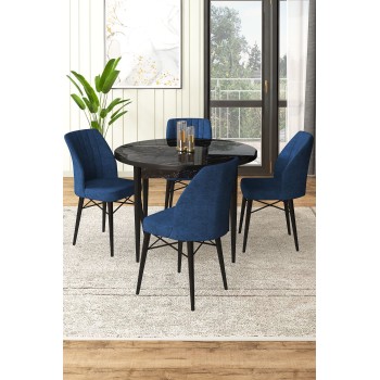 Dining Table & Chairs Set (5 Pieces) Rox - Black Marble, Navy Blue Black Marble
Navy Blue