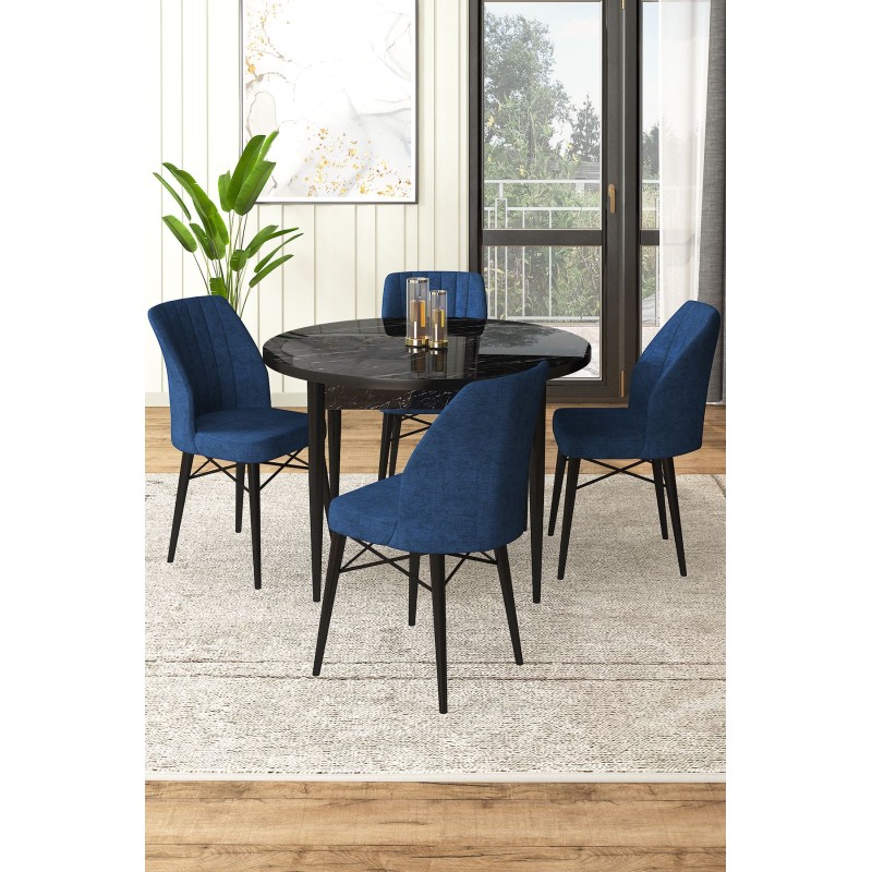 Dining Table & Chairs Set (5 Pieces) Rox - Black Marble, Navy Blue Black Marble
Navy Blue