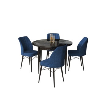 Dining Table & Chairs Set (5 Pieces) Rox - Black Marble, Navy Blue Black Marble
Navy Blue