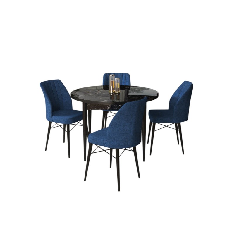 Dining Table & Chairs Set (5 Pieces) Rox - Black Marble, Navy Blue Black Marble
Navy Blue