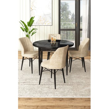 Dining Table & Chairs Set (5 Pieces) Rox - Black Marble, Cream Black Marble
Cream