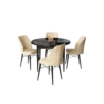 Dining Table & Chairs Set (5 Pieces) Rox - Black Marble, Cream Black Marble
Cream