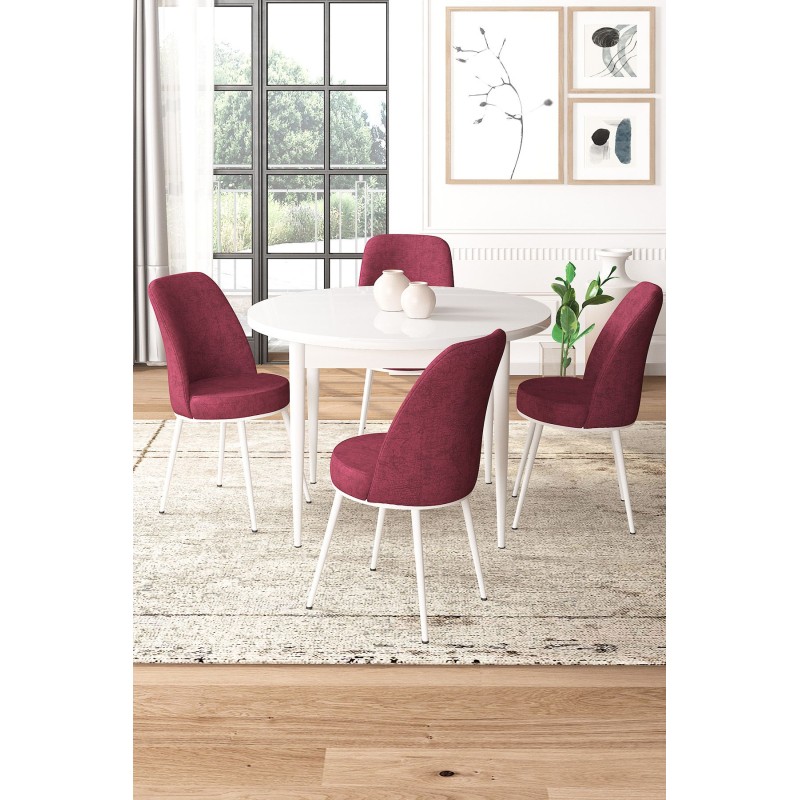 Dining Table & Chairs Set (5 Pieces) Tor - White, Burgundy White
Burgundy