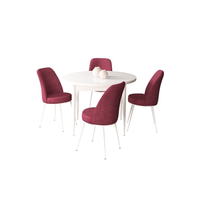 Dining Table & Chairs Set (5 Pieces) Tor - White, Burgundy White
Burgundy