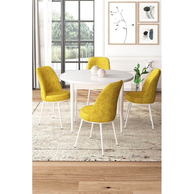 Dining Table & Chairs Set (5 Pieces) Tor - White, Mustard White
Mustard