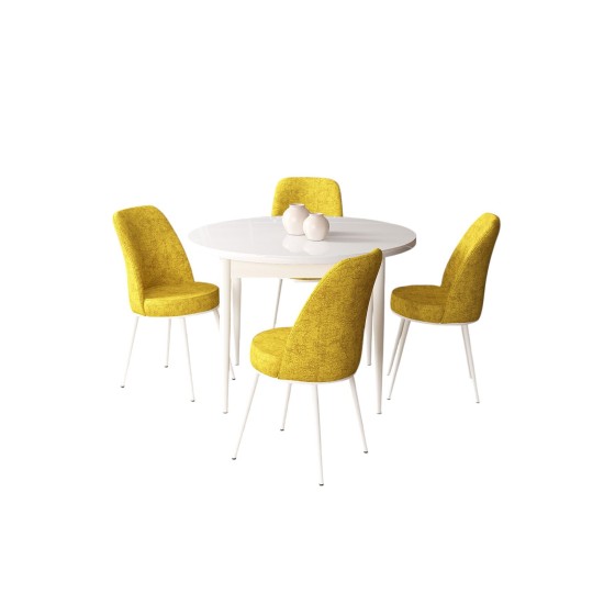Dining Table & Chairs Set (5 Pieces) Tor - White, Mustard White
Mustard Dining Table & Chairs Set (5 Pieces) Tor - White, Mustard White
Mustard