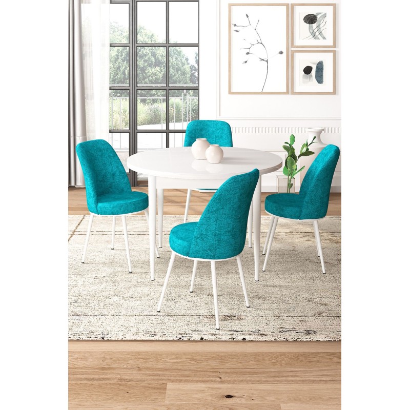Dining Table & Chairs Set (5 Pieces) Tor - White, Turquoise White
Turquoise
