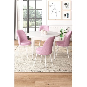 Dining Table & Chairs Set (5 Pieces) Tor - White, Pink White
Pink