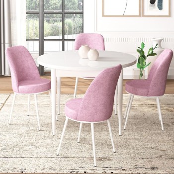 Dining Table & Chairs Set (5 Pieces) Tor - White, Pink White
Pink