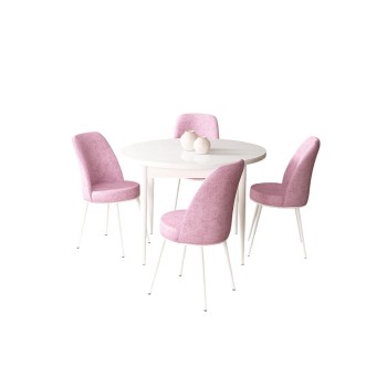Dining Table & Chairs Set (5 Pieces) Tor - White, Pink White
Pink