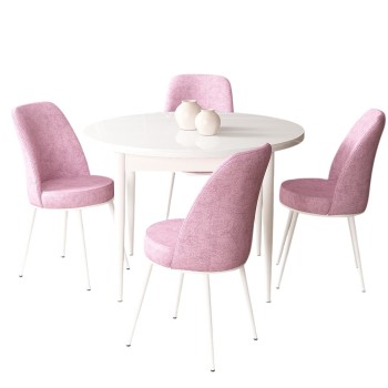 Dining Table & Chairs Set (5 Pieces) Tor - White, Pink White
Pink