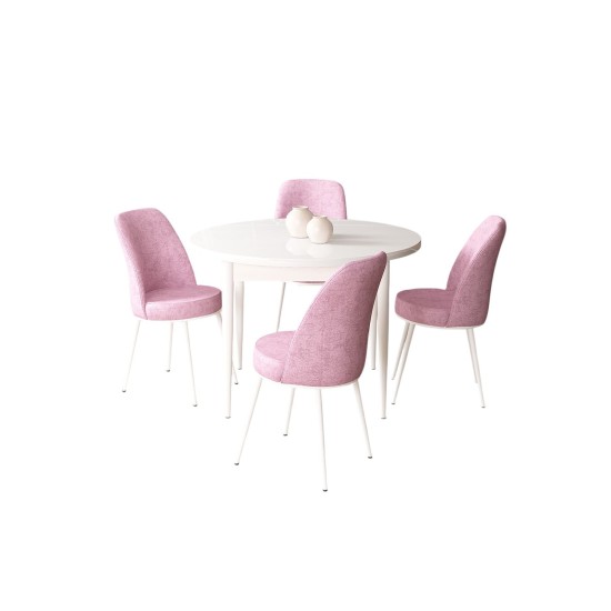 Dining Table & Chairs Set (5 Pieces) Tor - White, Pink White
Pink